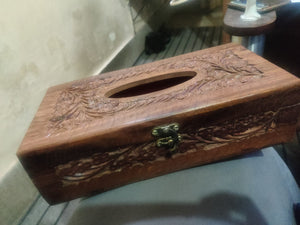 WOODEN HAND MADE CARVING TISSUE BOX 06 Vith Lock