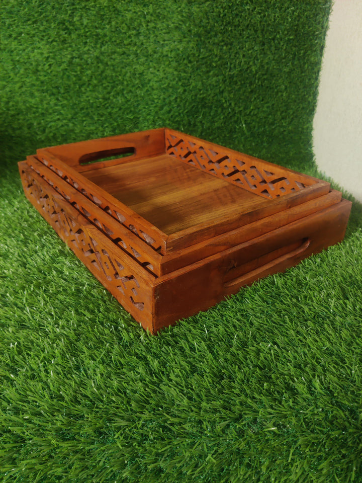 WOODEN SERVING TRAY SET OF 3 (TRY05)