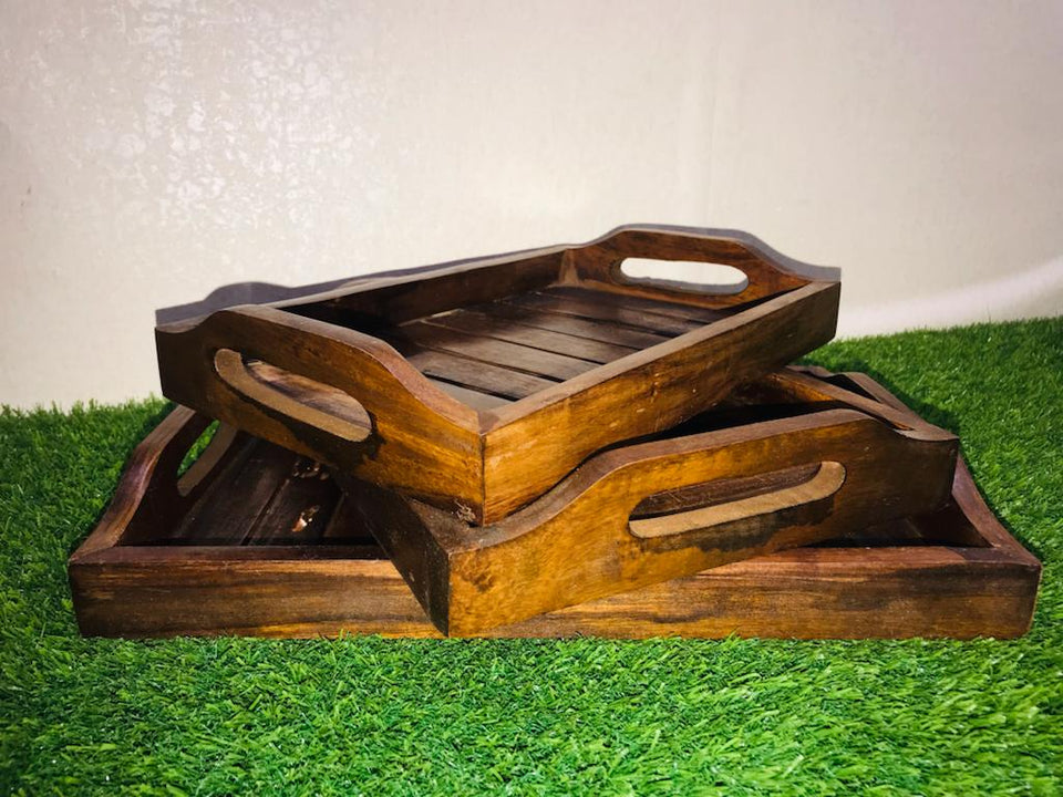 Set of 3 Wooden Serving Tray groves style (WTRAY02)