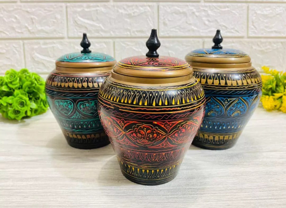 WOODEN CANDY JARS WITH BEAUTIFUL MULTI LACQUER ART