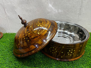 Hand-made wooden Hotpot With Brass & Carving Work  (HP04)