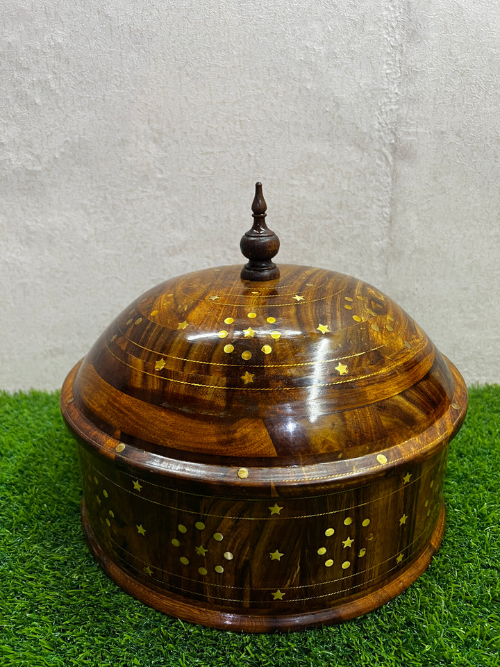 Hand-made wooden Hotpot With Brass & Carving Work  (HP04)