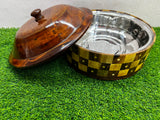 HAND-MADE WOODEN HOTPOT WITH BRASS & CARVING WORK ( HP02 )