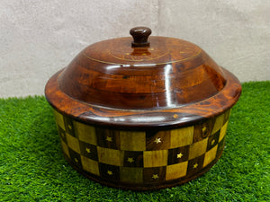 HAND-MADE WOODEN HOTPOT WITH BRASS & CARVING WORK ( HP02 )