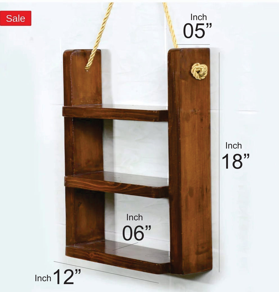 Wooden Hanging Shelves with Rope - Bohemian Wall Décor (Ws131)