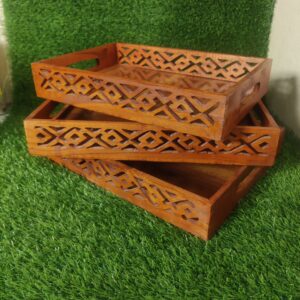 WOODEN SERVING TRAY SET OF 3 (TRY05)