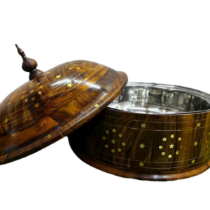 Hand-made wooden Hotpot With Brass & Carving Work  (HP04)