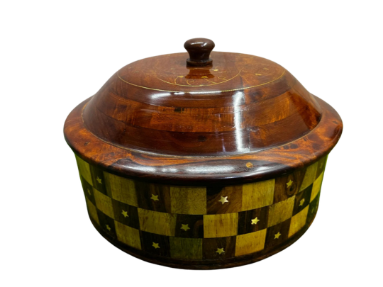 HAND-MADE WOODEN HOTPOT WITH BRASS & CARVING WORK ( HP02 )