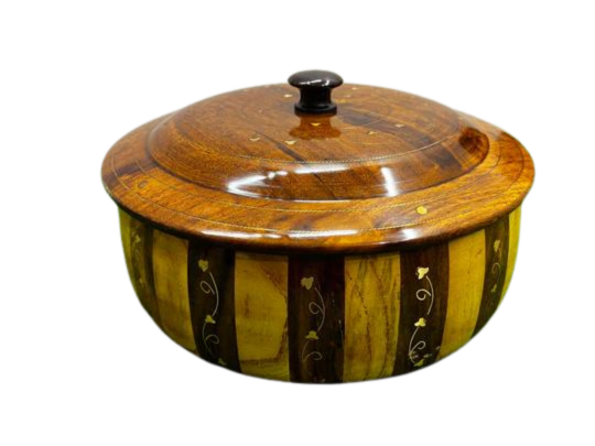 HANDMADE WOODEN HOTPOT WITH BRASS & CARVING WORK  (HP05)