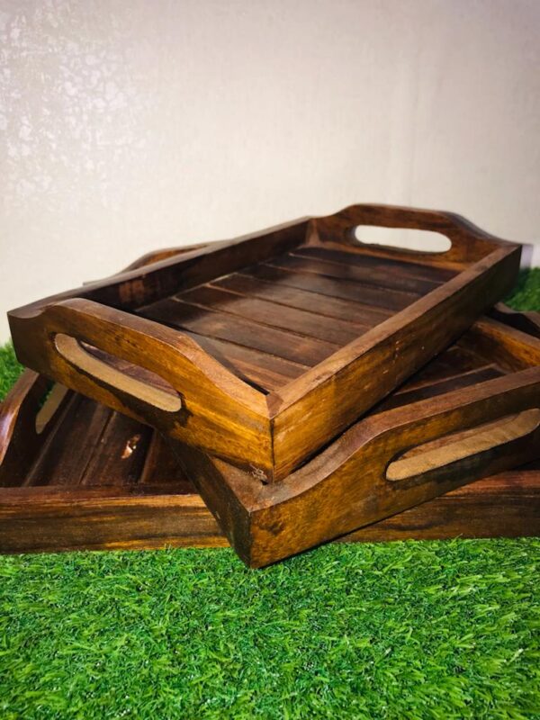 Set of 3 Wooden Serving Tray groves style (WTRAY02)